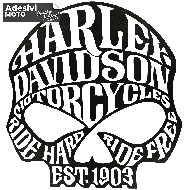Skull with Harley Davidson Texts Sticker Fuel Tank-Fender-Helmet