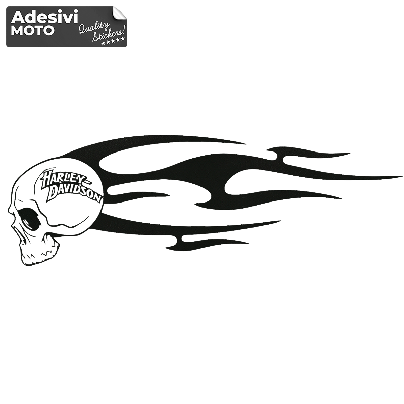 Skull + Flames + Harley Davidson Sticker Type 2 Windshield-Helmet